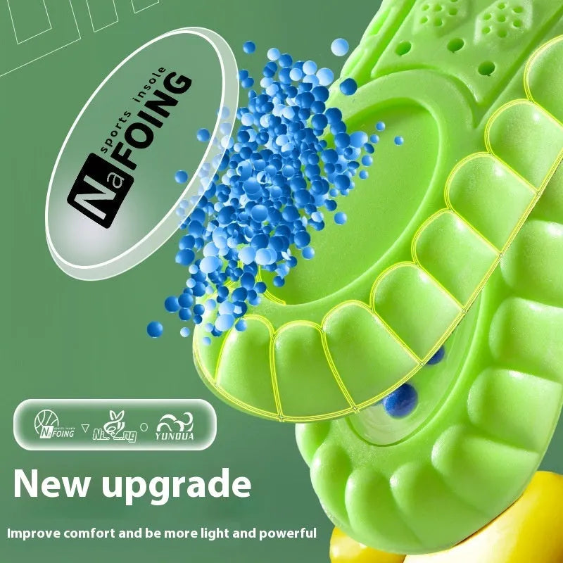 Green PU sports insole with air cushion shock absorption and argy wormwood material.