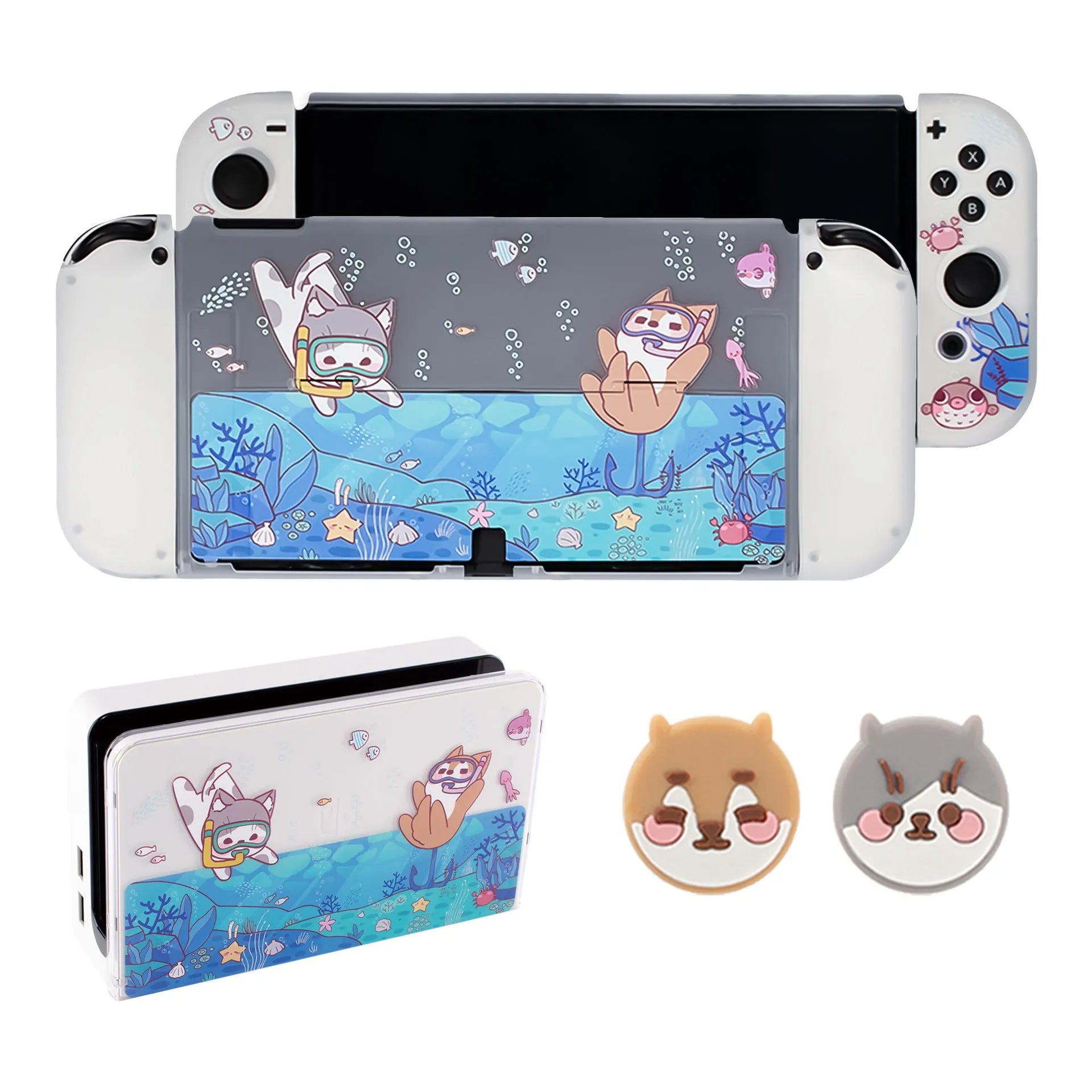 Nintendo Switch OLED protective case with Submarine Exploration design in blue underwater theme