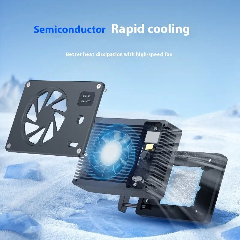 Black aluminium alloy smart cooling mute fan radiator measuring 89mm x 52mm x 25.95mm