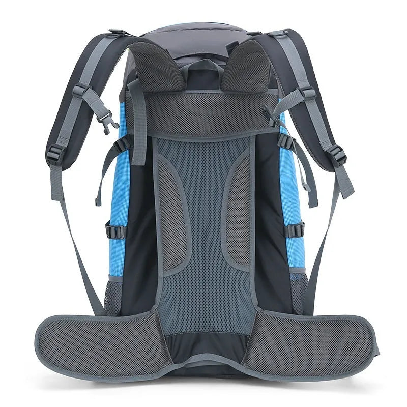 Waterproof polyester hiking camping backpack, 56-75L, 73 x 33 x 23cm, geometric pattern, unisex