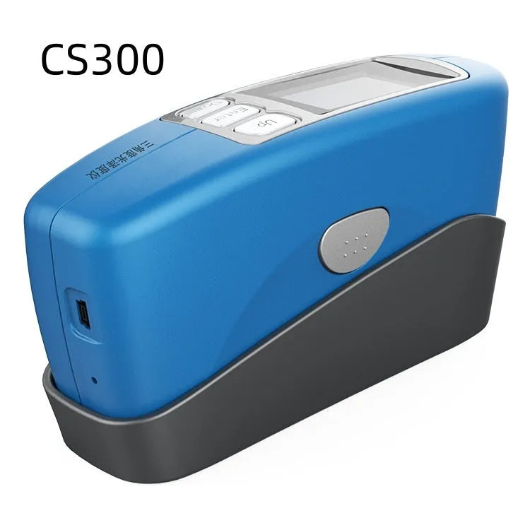Ceramic portable gloss tester showing CS-300, CS-300S, and CS-380 measurement angle configurations