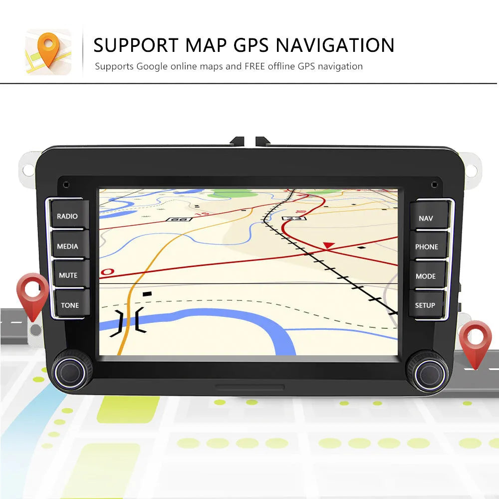 7-inch universal Android car stereo head unit for Volkswagen with touchscreen and USB ports