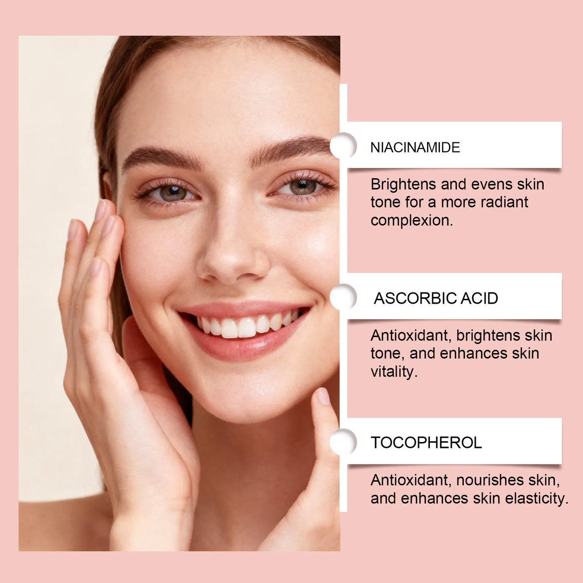 30ml facial care liquid bottle with hyaluronic acid, nicotinamide, vitamin C, vitamin E and collagen