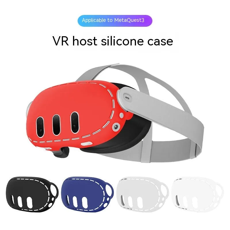 Black silicone protective cover for Oculus Quest 3 VR headset host with clip belt attachment method