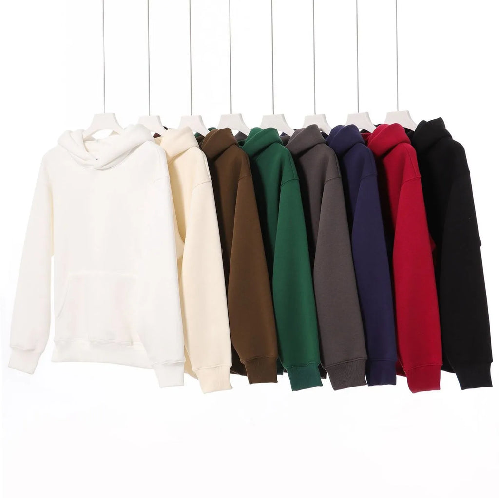 Women's loose drop-shoulder polar fleece hoodie in cotton, nine colours, sizes XS to 5XL