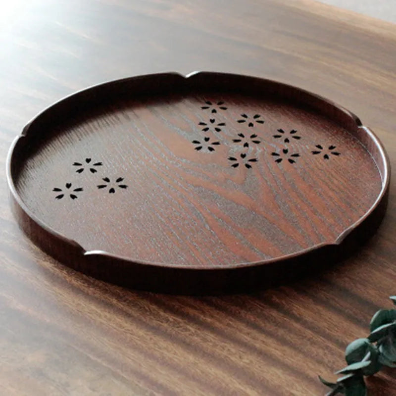 Wooden dessert plate with twelve compartments and Sakura blossom pattern, 30cm diameter