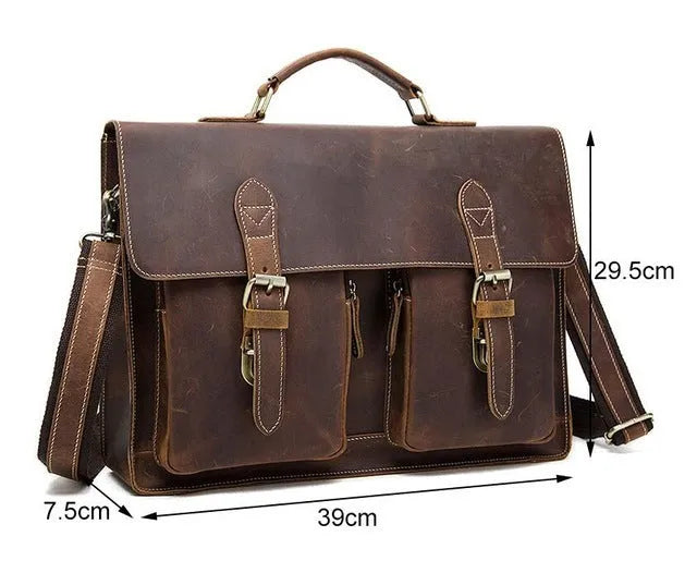 Small yellow brown Crazy Horse leather men's messenger bag with adjustable shoulder strap