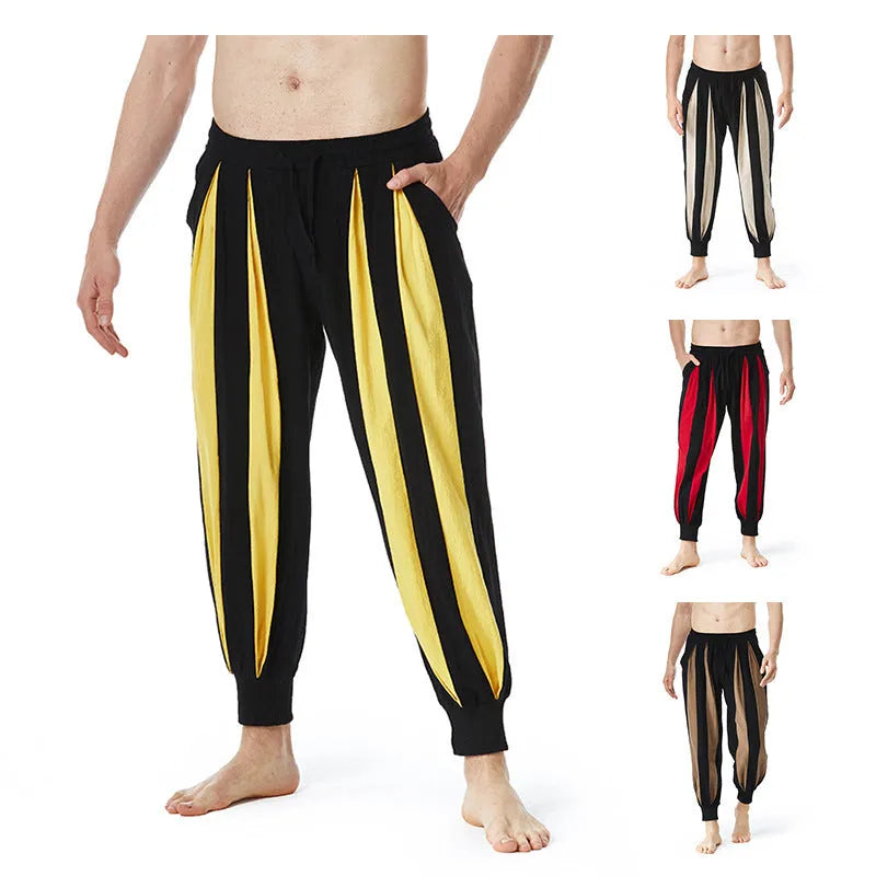 Men's straight leg casual trousers in red, khaki, yellow, or brown colours.