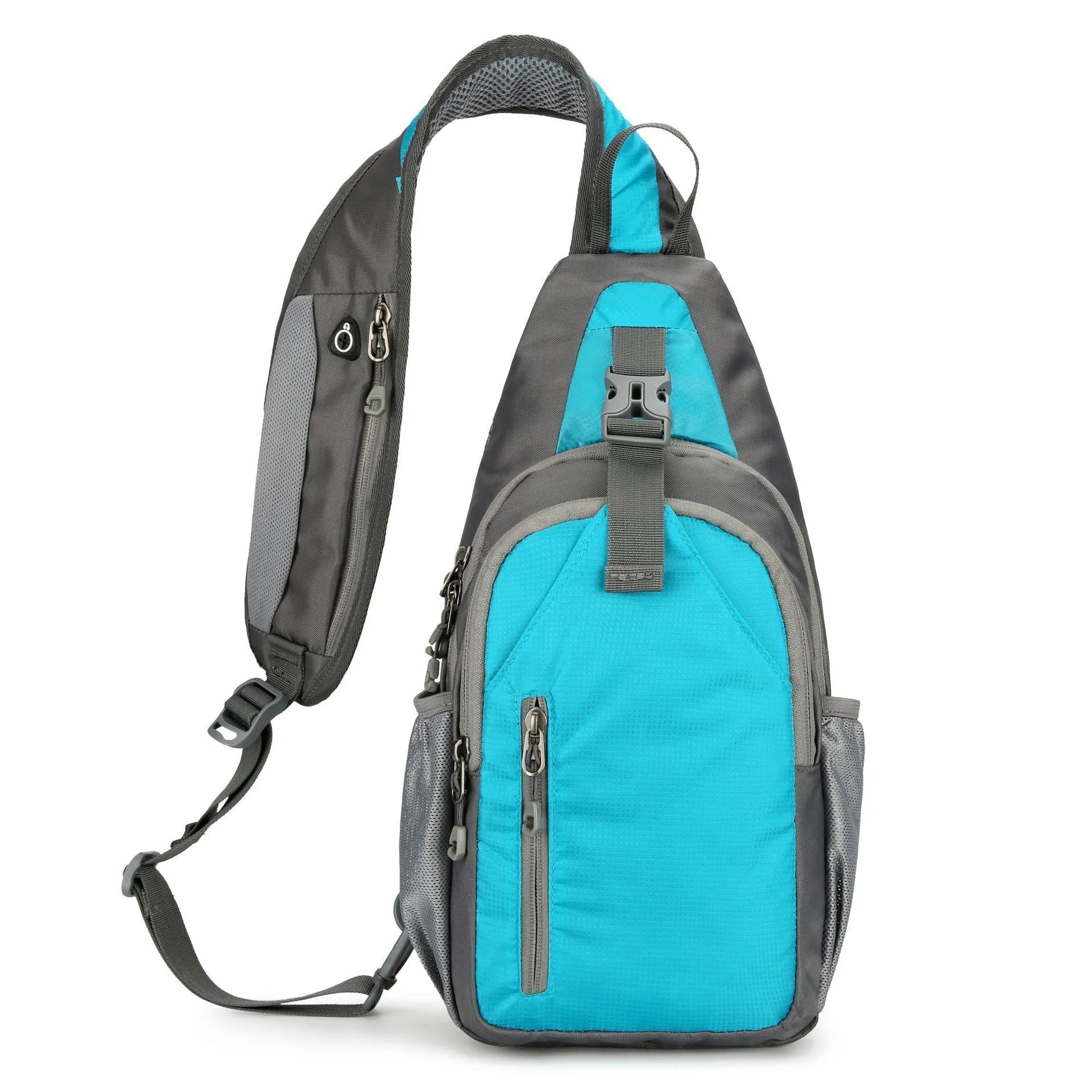 Nylon canvas crossbody chest bag in army green colour with contrast details for outdoor leisure use.