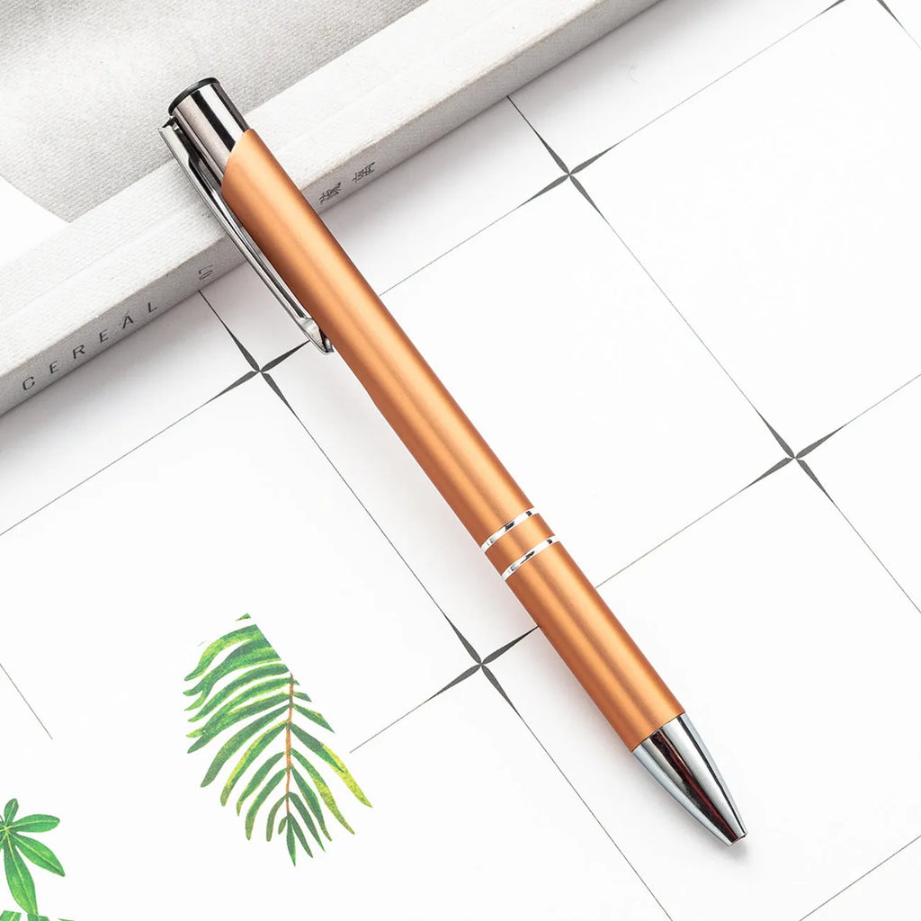Metal ballpoint pen, push-action biro with bullet 1.0 nib and oil-based ink, 13.8 x 1.0 cm, in a refill colour option.