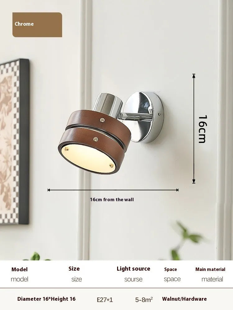 Nordic style walnut finish wall lamp with three colour light options for bedside and living room