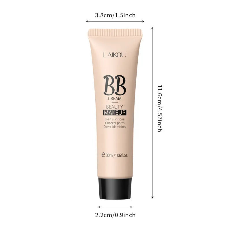 30ml tube of BB cream shown alongside swatches of its nine shades from light ivory to dark brown.