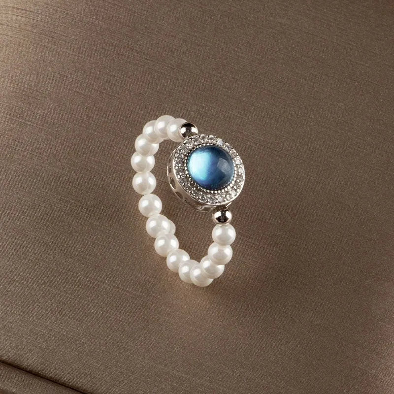 Aquamarine silver pearl bracelet with rhombus design, light luxury style, 3mm or 6mm size, electroplated finish