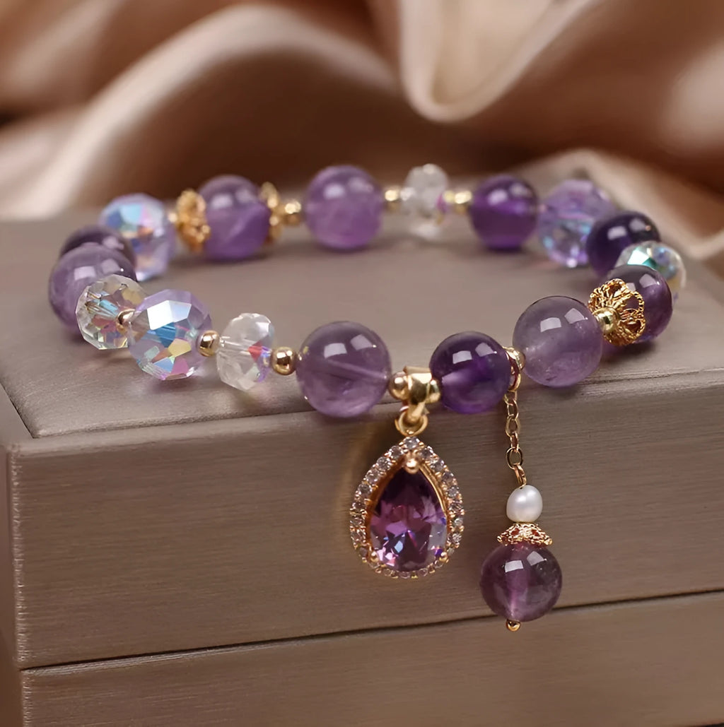 Purple amethyst crystal bracelet for women with micro inlay gemstone setting