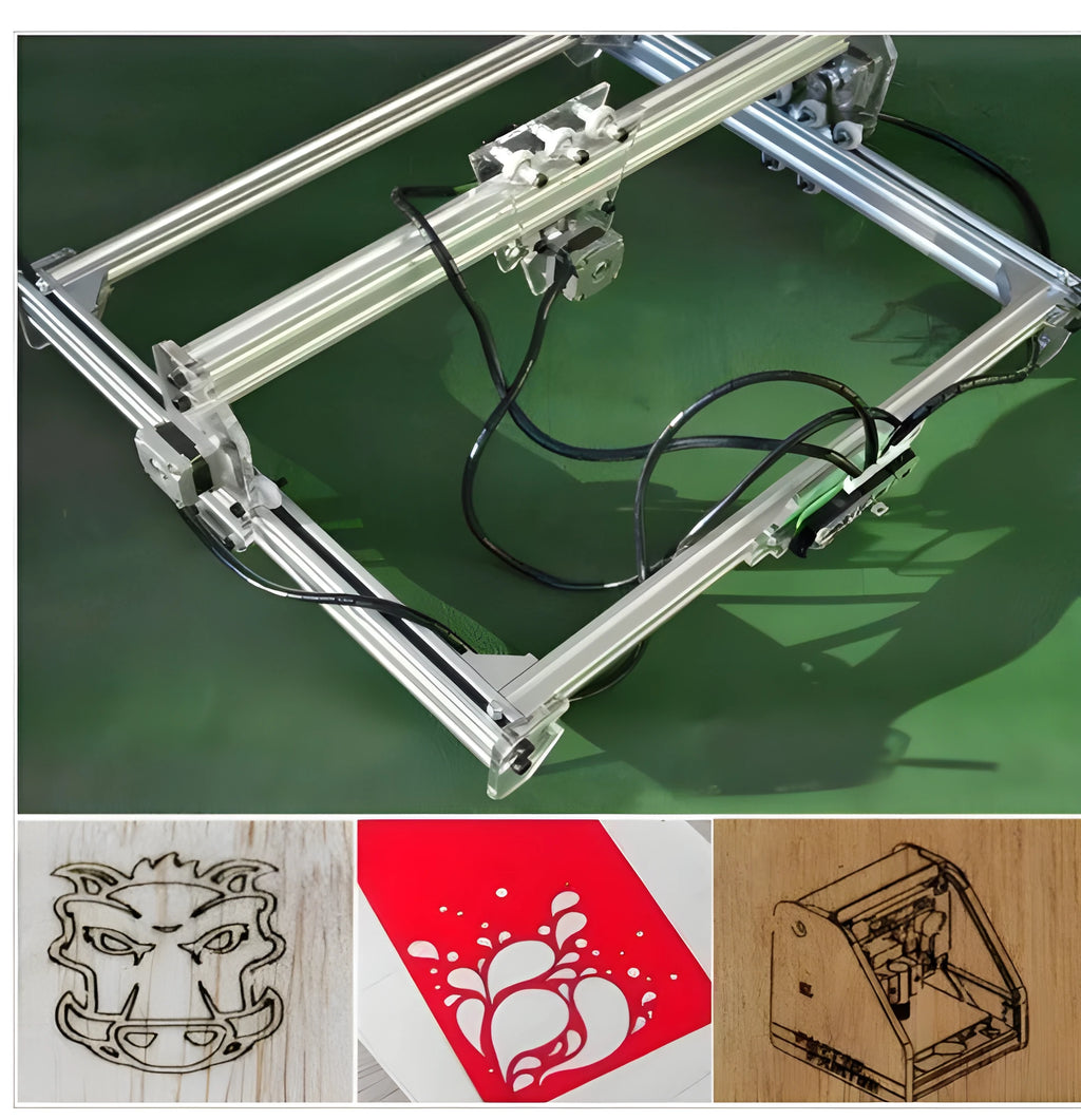 Miniature 3000mW laser engraving machine with a 400x300mm base plate for desktop marking.