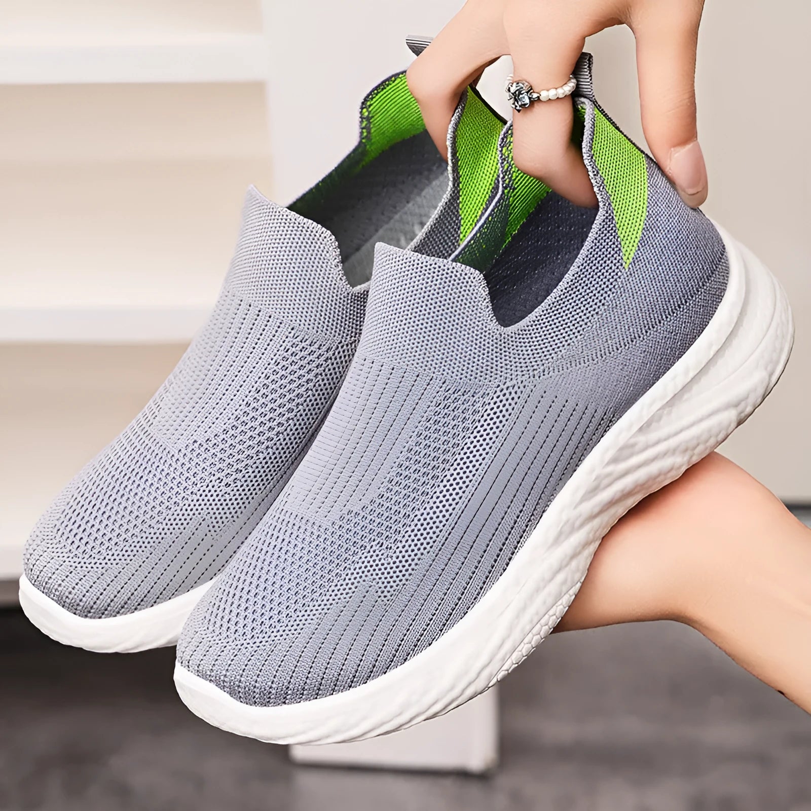 Women's casual running shoes in flyknit with a soft PVC sole, shown in a choice of colours.