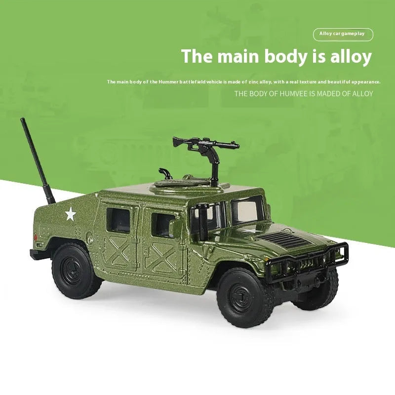 1/64 scale alloy Hummer battlefield vehicle model toy in colour box packaging