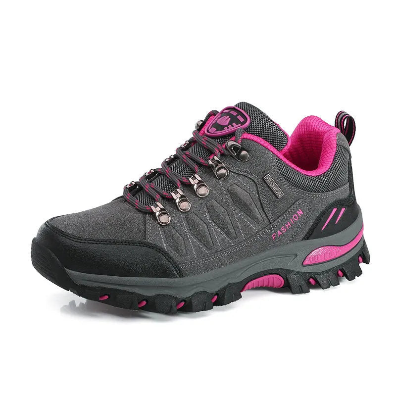 Breathable low-top hiking shoes in purple with PU and mesh upper and rubber sole