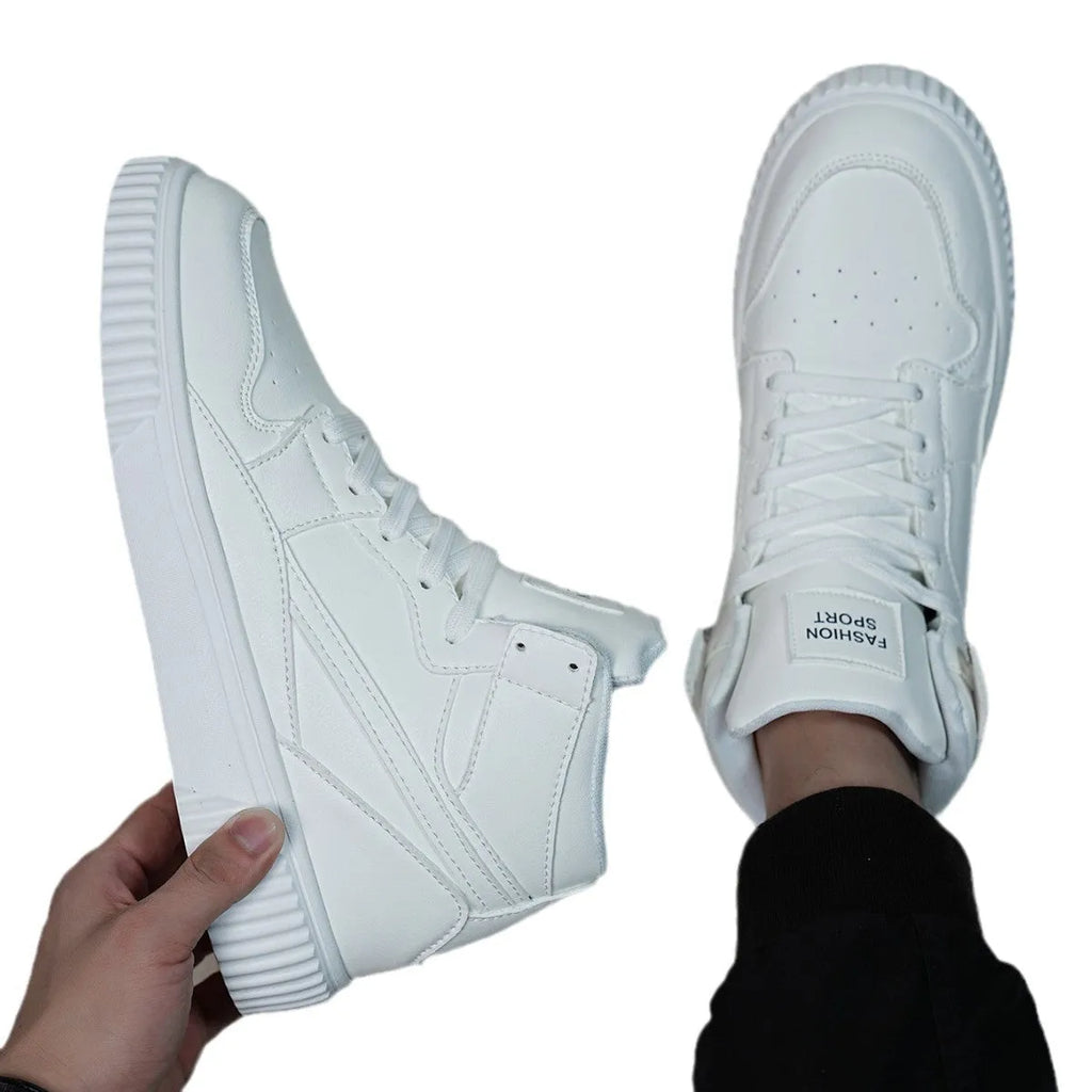 White men's round-toe casual trainers made from microfiber for autumn and winter.