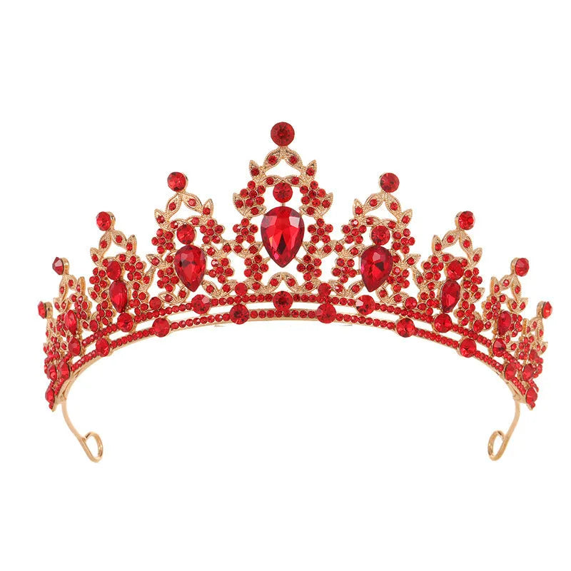 Baroque-style bridal crown hair accessory with rhinestones on an alloy frame in silver and gold colour options.