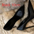 Women's black PU pump shoe with stiletto heel upgrade reinforcement version on a light background