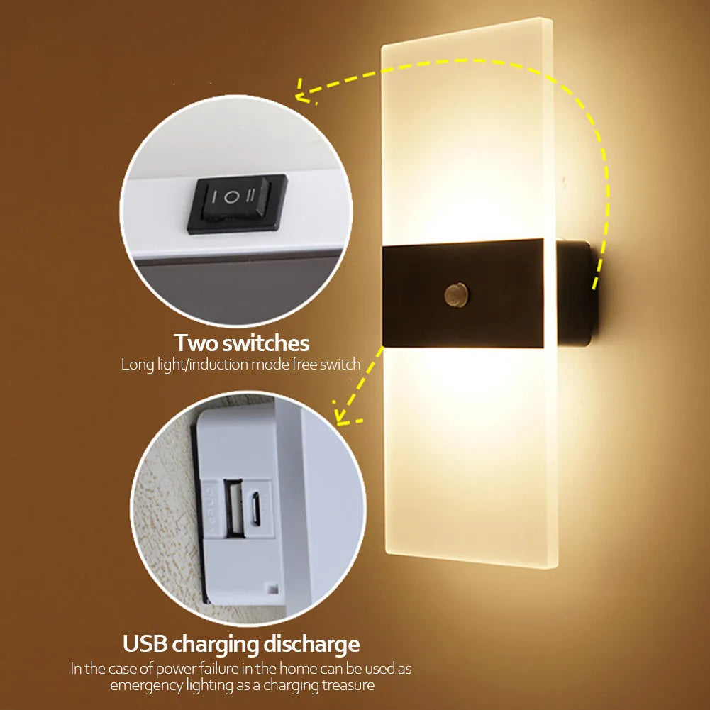 Rechargeable LED wall lamp with USB cable, 2000mAh battery, black right angle finish