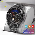 Round dial sports watch with AMOLED screen and silicone strap showing Bluetooth calling and fitness tracking features