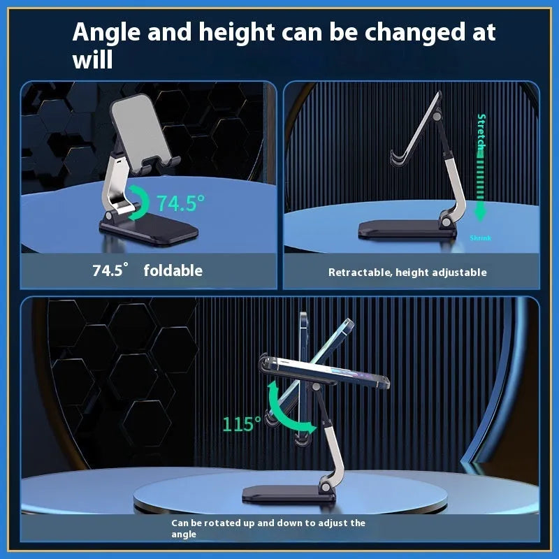 Universal folding desktop phone stand in pearl white, showing adjustable bracket.