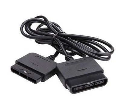 Black PS2 extension cable for controller and console, plastic game accessory lead, single connecting cable