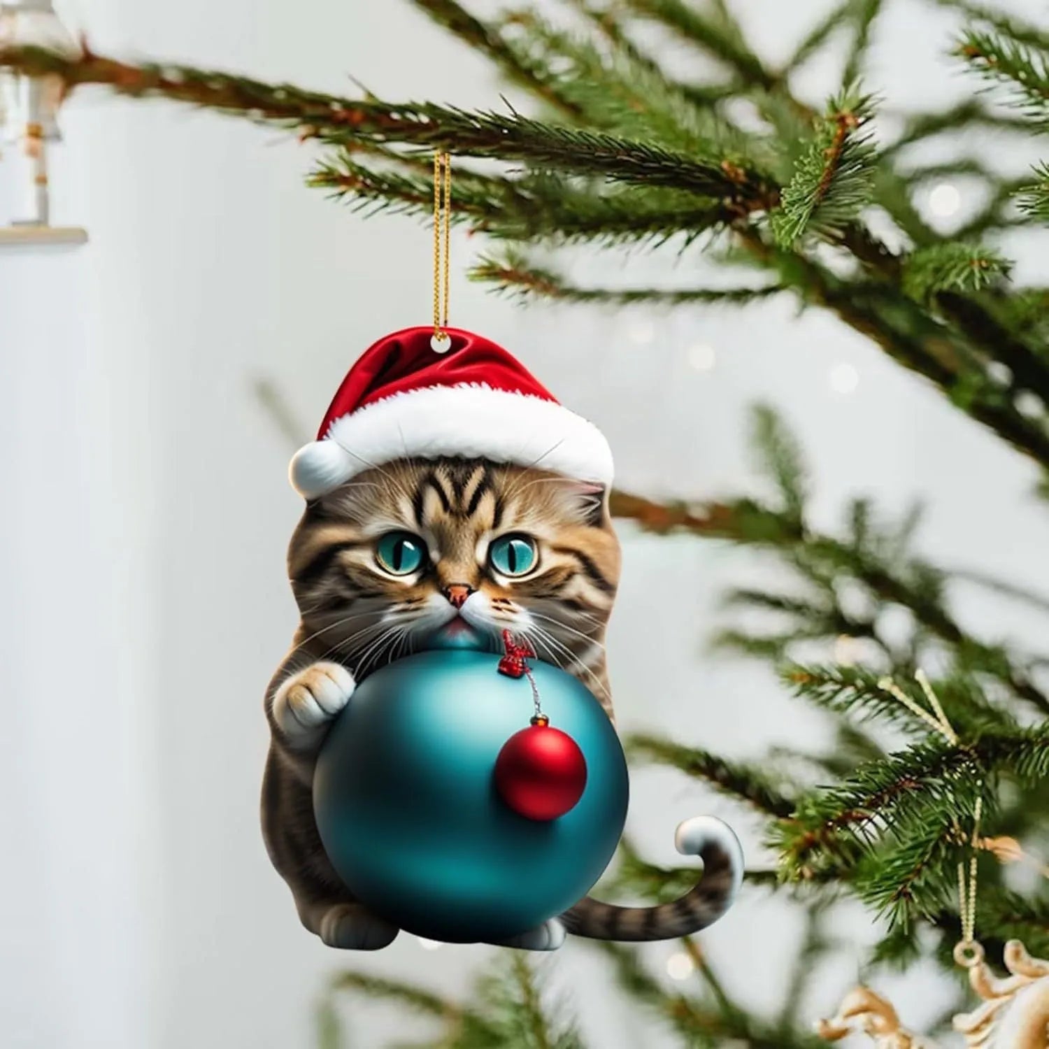 Christmas car hanging ornament with cartoon kitty design in acrylic material