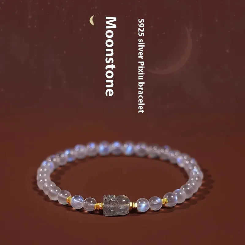 Blue light moonstone women's bracelet with zodiac animal design in national style