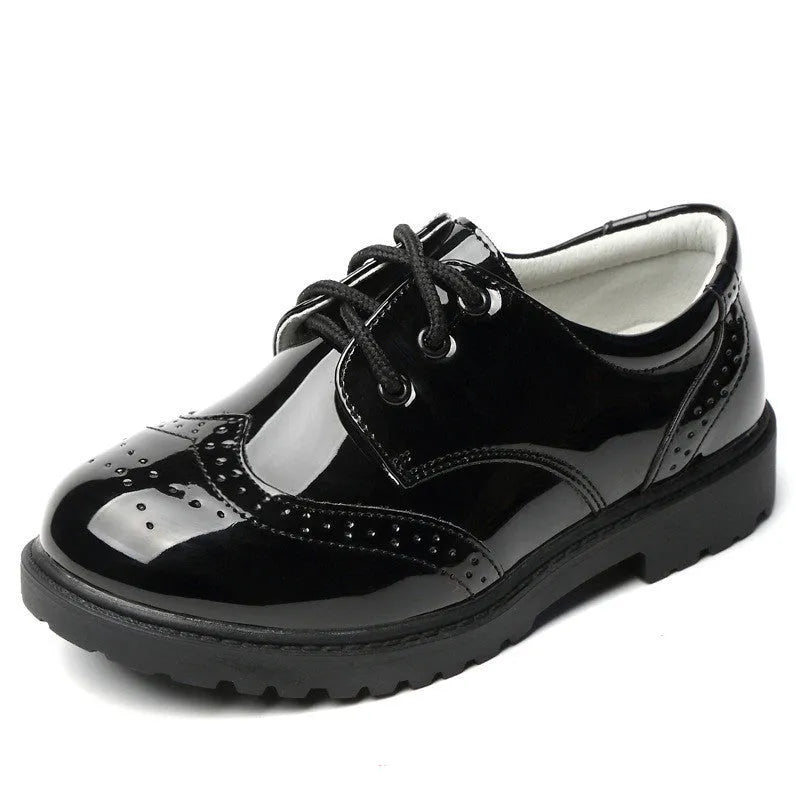 Boys black campus shoes with artificial PU upper and rubber sole, lace or Velcro fastening, sizes 26-42