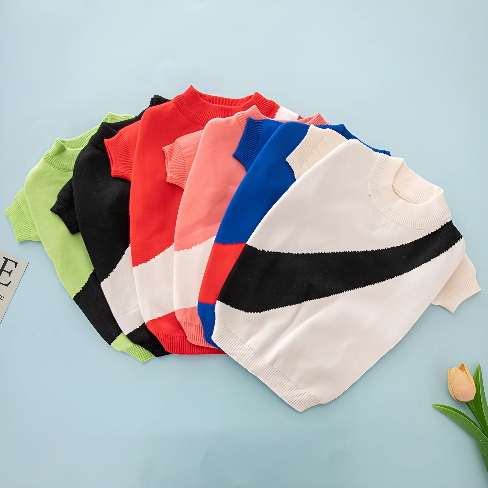 Wool pet sweater for dogs in multiple colours including sapphire blue and orange red