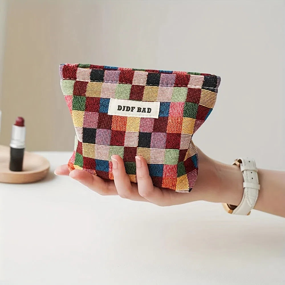 Small cotton storage bag for makeup and sanitary pads in casual style for women
