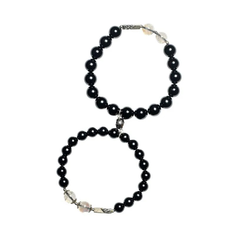 Obsidian Buddha beads DIY couple bracelet kit with 8mm and 10mm natural gemstone beads
