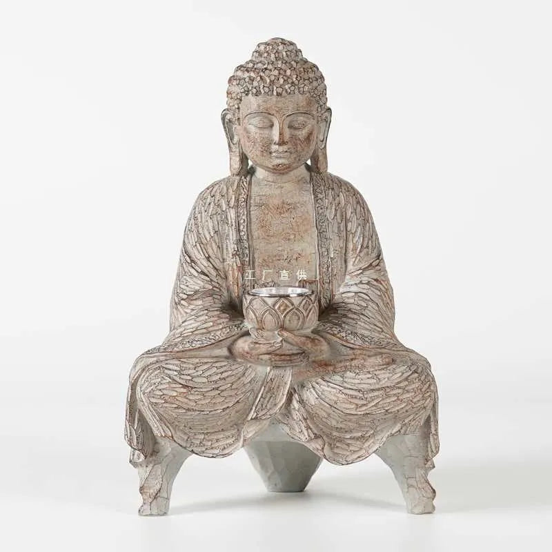 Solar lamp Chinese style lotus Buddha statue resin garden decoration 27cm with colour options A and B