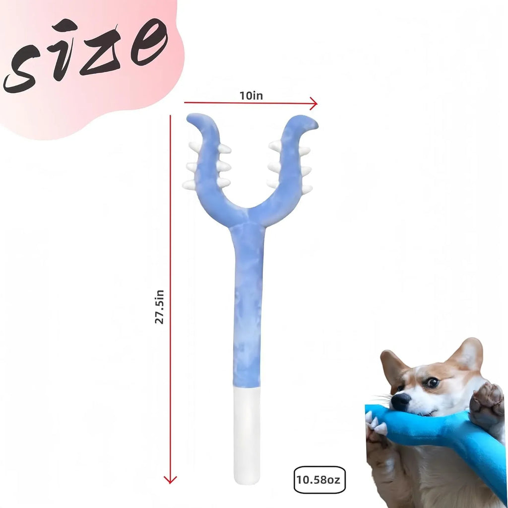 Blue plush cat wand toy with foam-filled head measuring 70cm length