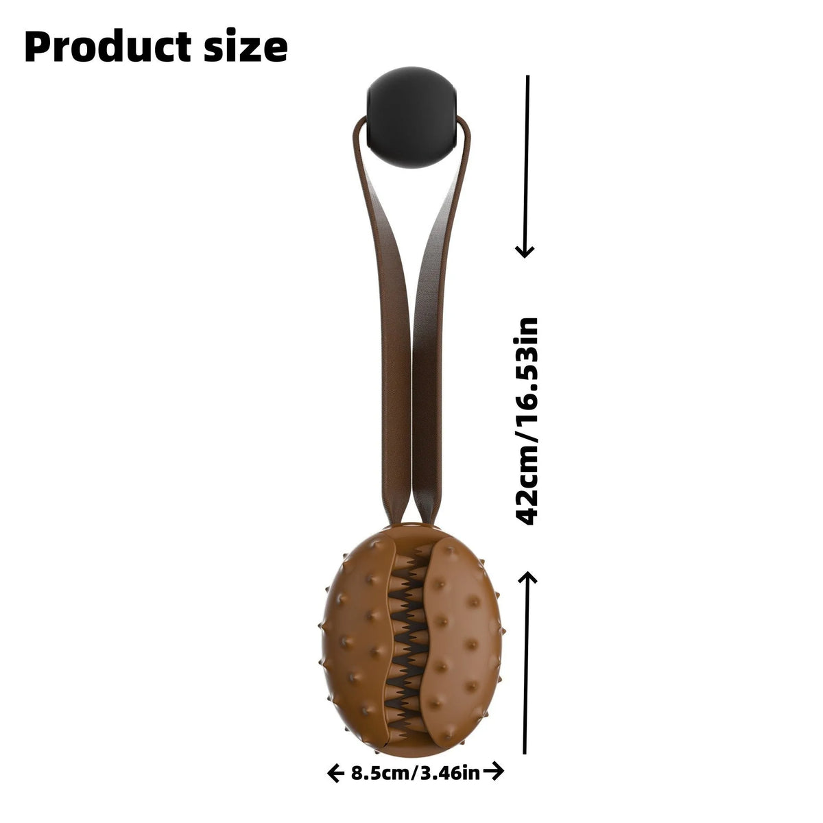 Coffee bean TPR dog toy with attached rope knot on light background