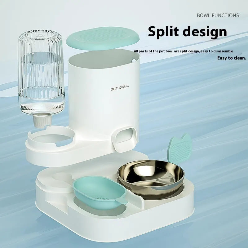 Cat automatic feeding water fountain with integrated double bowl design in 27x27x24cm size