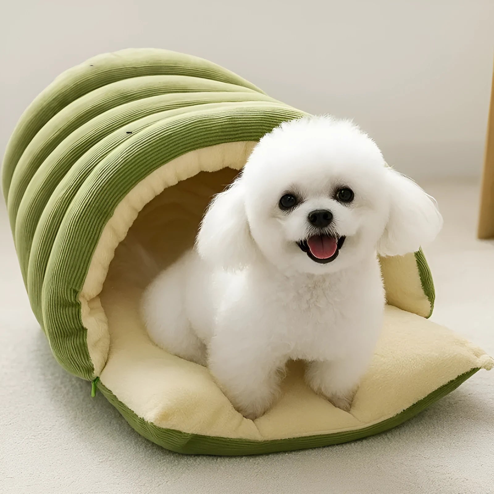 Light beige closed cat house with removable washable cover, PP cotton filling, winter warm pet sleeping nest, large size