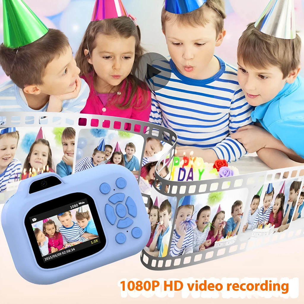 Children's plastic camera toy in pink, blue or purple colours with video recording and game functions