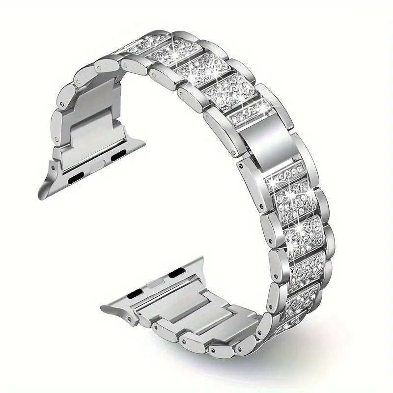 Metal diamond-encrusted watch band in rose gold colour with sparkling links