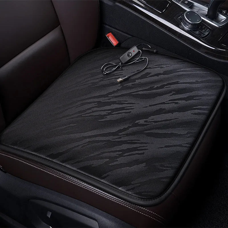 Black car heating cushion small square 45x45cm with USB cable and crystal linen fabric on car seat