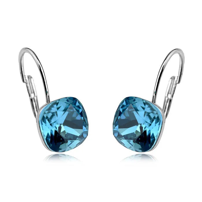 Austrian crystal copper geometric ear studs in Champagne Gold Blue colour