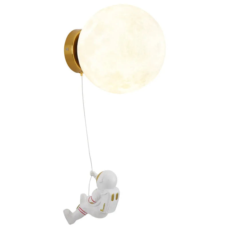 Children's room moon wall lamp in Nordic minimalist style, 15cm diameter, white finish, mounted on wall