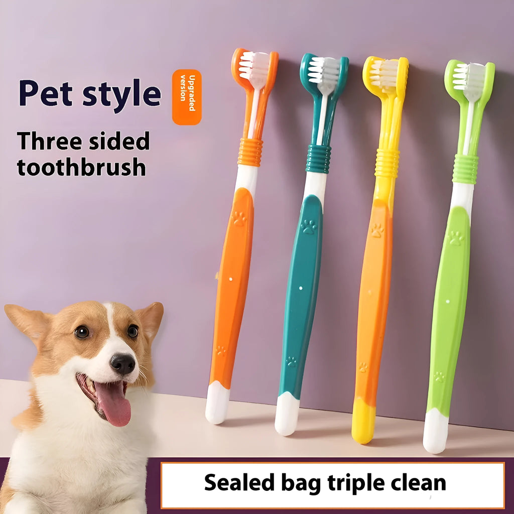 Plastic and nylon pet toothbrush for dogs and cats in multiple colour options