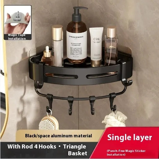 Punch-free fan-shaped corner shower rack, single layer, gun gray, with 15.00kg load-bearing capacity