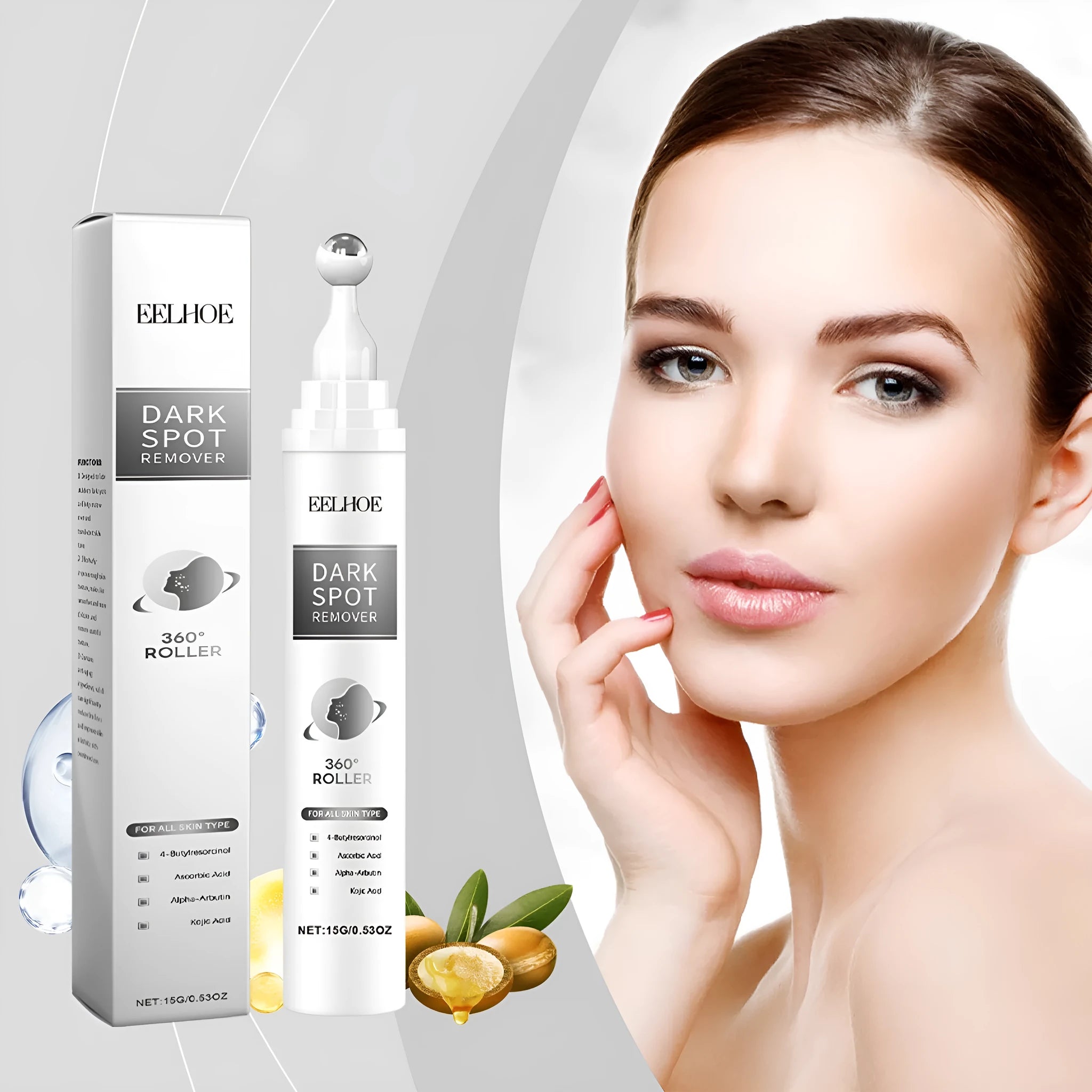15g Facial Essence Cream container with brightening and hydrating formula containing vitamin C and jojoba oil