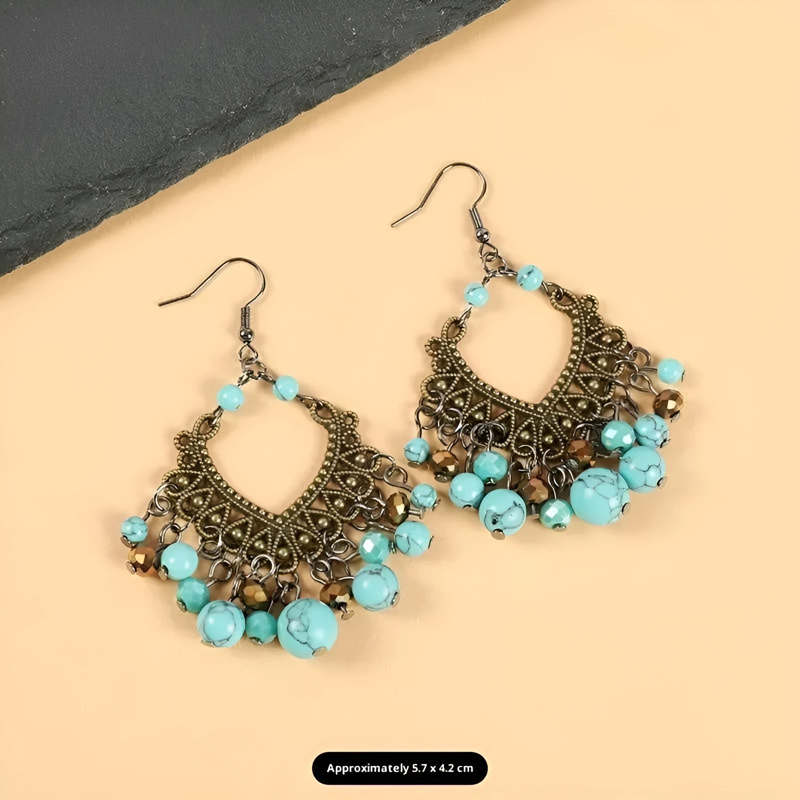 Retro vacation antique earrings blue bead V-shaped amber earrings for women vintage style