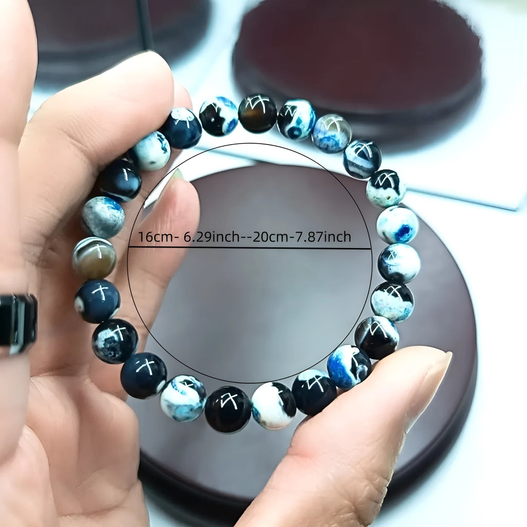 8mm diameter natural agate beaded bracelet with glass and coloured glaze beads in bohemian style